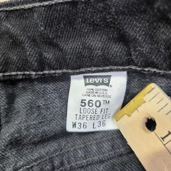 Levi's 560 Mens Black Loose Fit Tapered Leg Jeans Made in USA Size 32 x 36 Denim